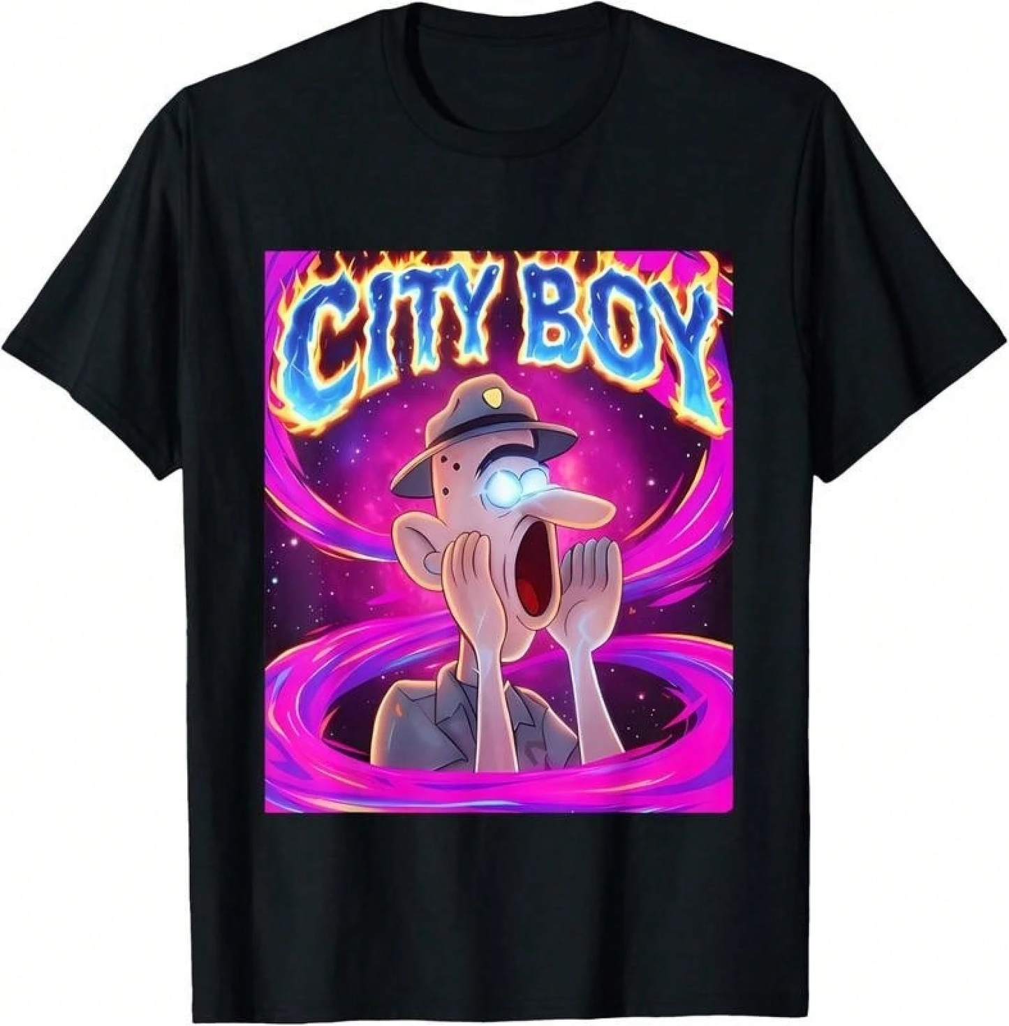 100% Cotton City Boy Brainrot Meme Reaction Loud Funny Cartoon T-Shirt